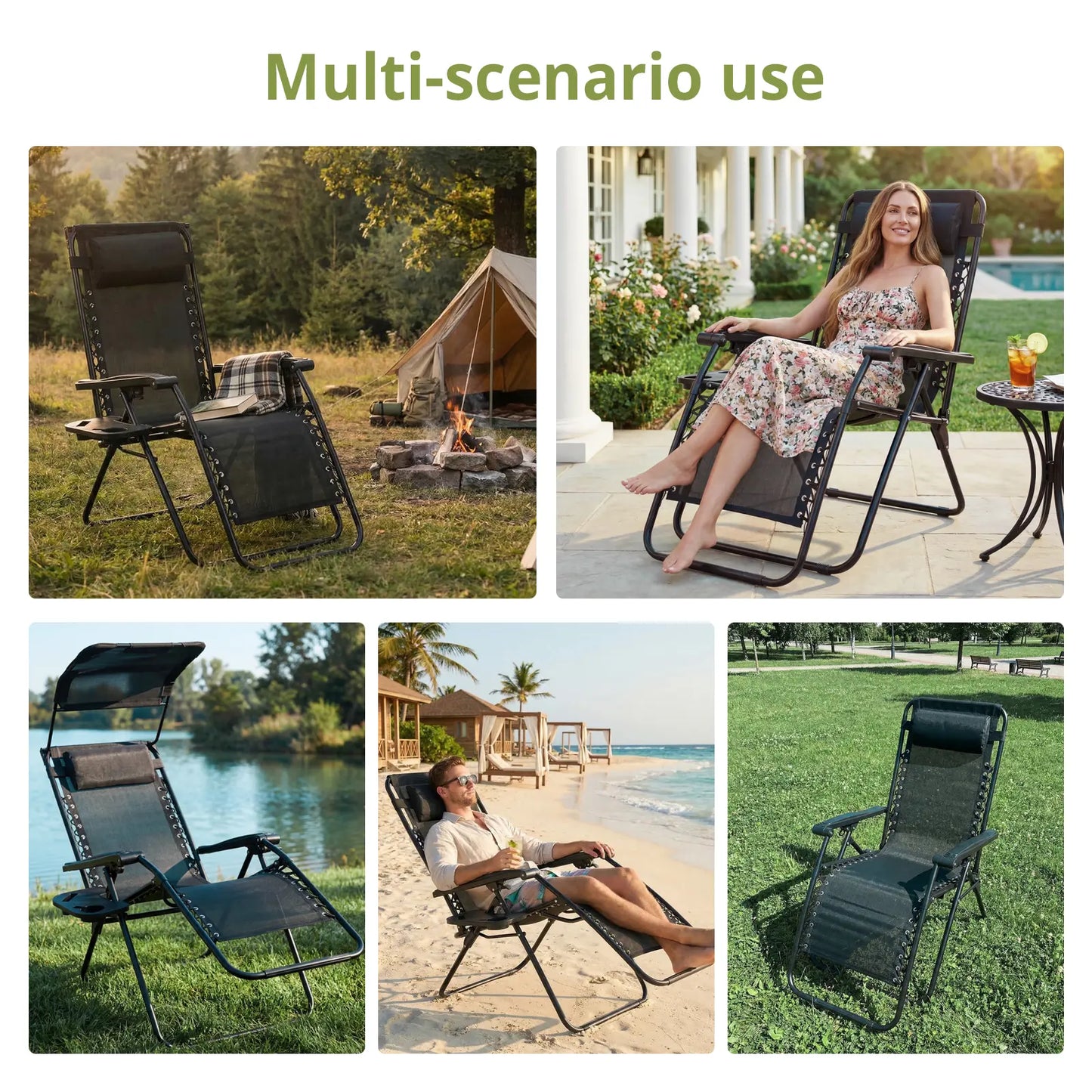 VOWNER 2PCS Folding Zero Gravity Chair Outdoor,Recliner with Adjustable Positions,Canopy Shade, Headrest,Tray
