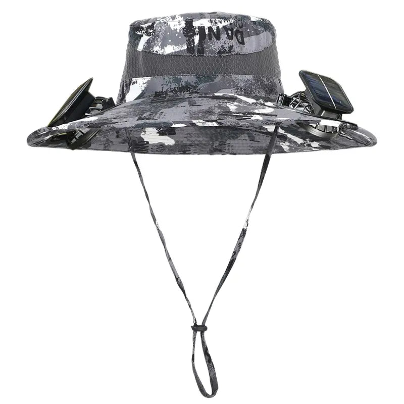 Solar Fan Hat for Men & Women, UPF 50+ Wide Brim Sun Protection Fishing Hat with Built-In Cooling Fan, Dual Power Supply (Solar & USB Rechargeable), Waterproof Outdoor Safari Cap, Breathable Mesh Cooling Gear for Golf, Hiking, Gardening, Camping & Sports