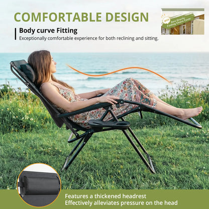 VOWNER 2PCS Folding Zero Gravity Chair Outdoor,Recliner with Adjustable Positions,Canopy Shade, Headrest,Tray