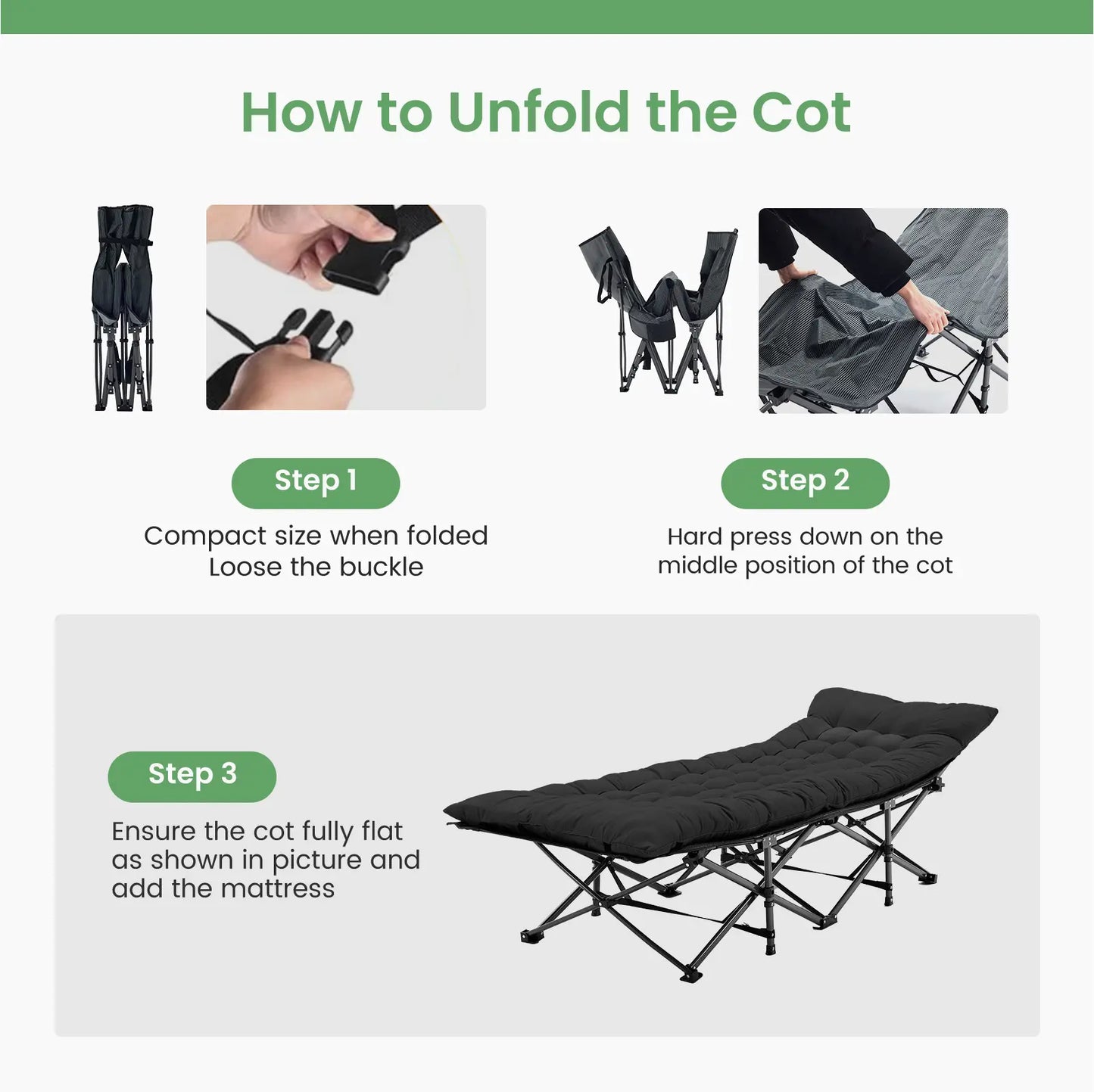 Folding Camping Cot with Mattress, Heavy Duty Folding Sleeping Cot, Portable Bed Cots for Traveling, Camp