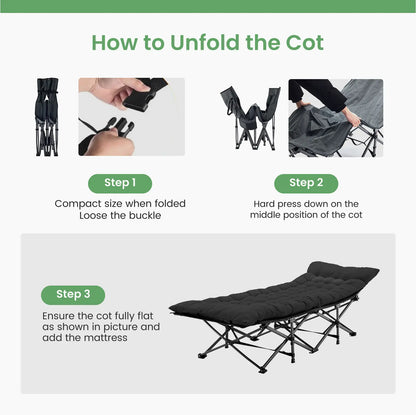 Folding Camping Cot with Mattress, Heavy Duty Folding Sleeping Cot, Portable Bed Cots for Traveling, Camp