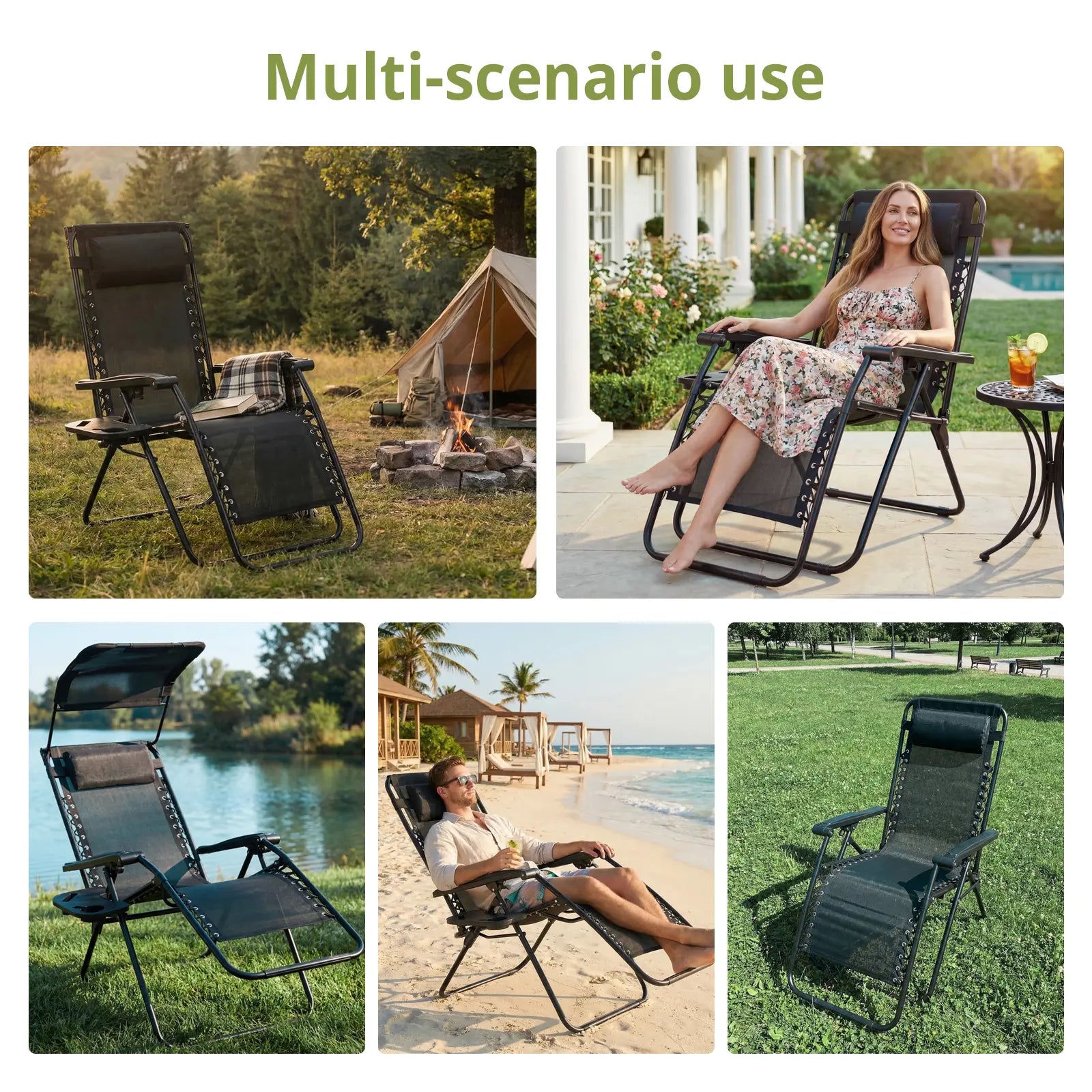 VOWNER 2PCS Folding Zero Gravity Chair Outdoor,Recliner with Adjustable Positions,Canopy Shade, Headrest,Tray