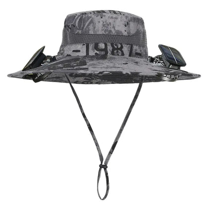 Solar Fan Hat for Men & Women, UPF 50+ Wide Brim Sun Protection Fishing Hat with Built-In Cooling Fan, Dual Power Supply (Solar & USB Rechargeable), Waterproof Outdoor Safari Cap, Breathable Mesh Cooling Gear for Golf, Hiking, Gardening, Camping & Sports