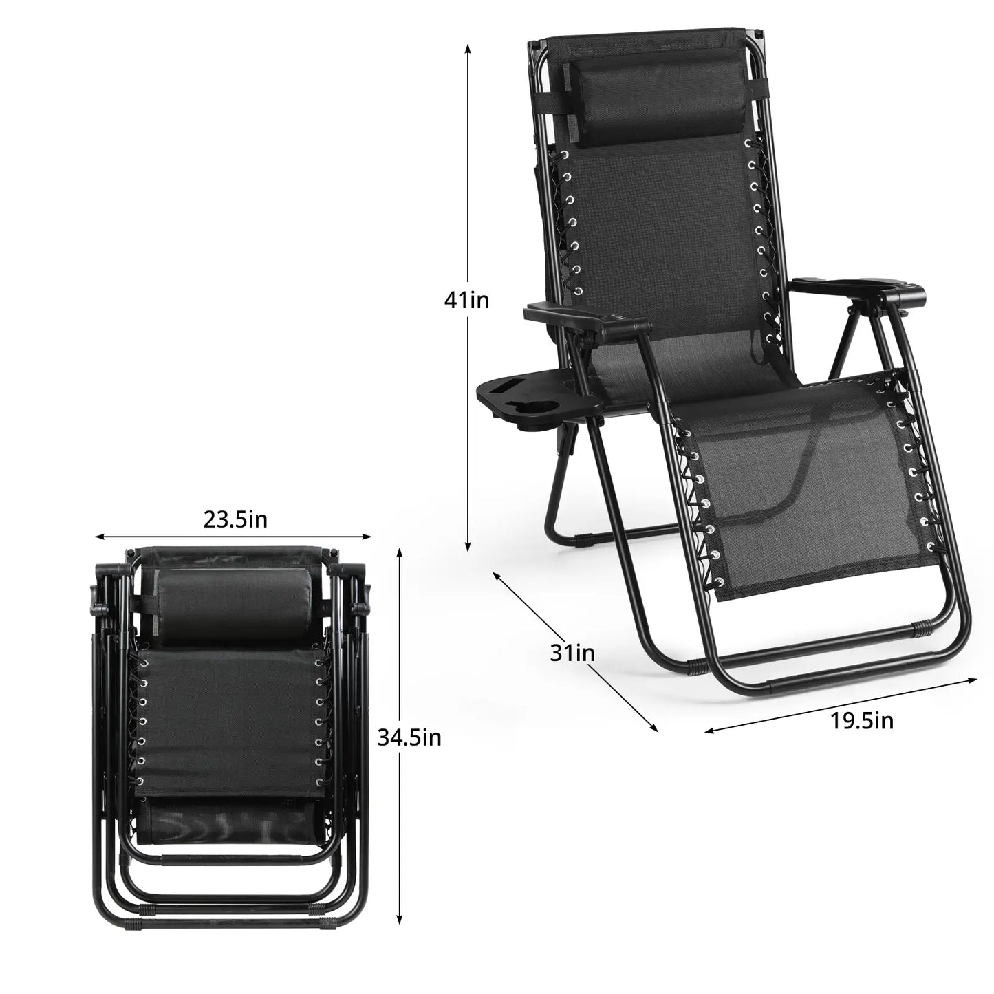 VOWNER 2PCS Folding Zero Gravity Chair Outdoor,Recliner with Adjustable Positions,Canopy Shade, Headrest,Tray