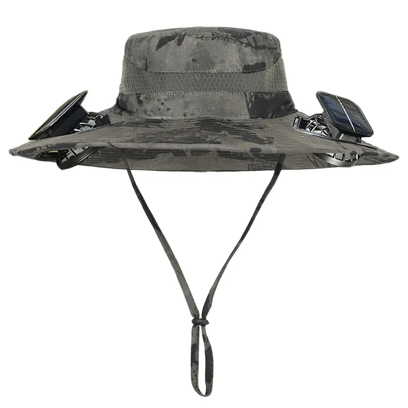 Solar Fan Hat for Men & Women, UPF 50+ Wide Brim Sun Protection Fishing Hat with Built-In Cooling Fan, Dual Power Supply (Solar & USB Rechargeable), Waterproof Outdoor Safari Cap, Breathable Mesh Cooling Gear for Golf, Hiking, Gardening, Camping & Sports