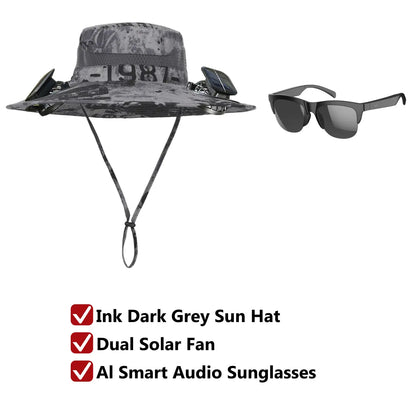 Solar Fan Hat for Men & Women, UPF 50+ Wide Brim Sun Protection Fishing Hat with Built-In Cooling Fan, Dual Power Supply (Solar & USB Rechargeable), Waterproof Outdoor Safari Cap, Breathable Mesh Cooling Gear for Golf, Hiking, Gardening, Camping & Sports