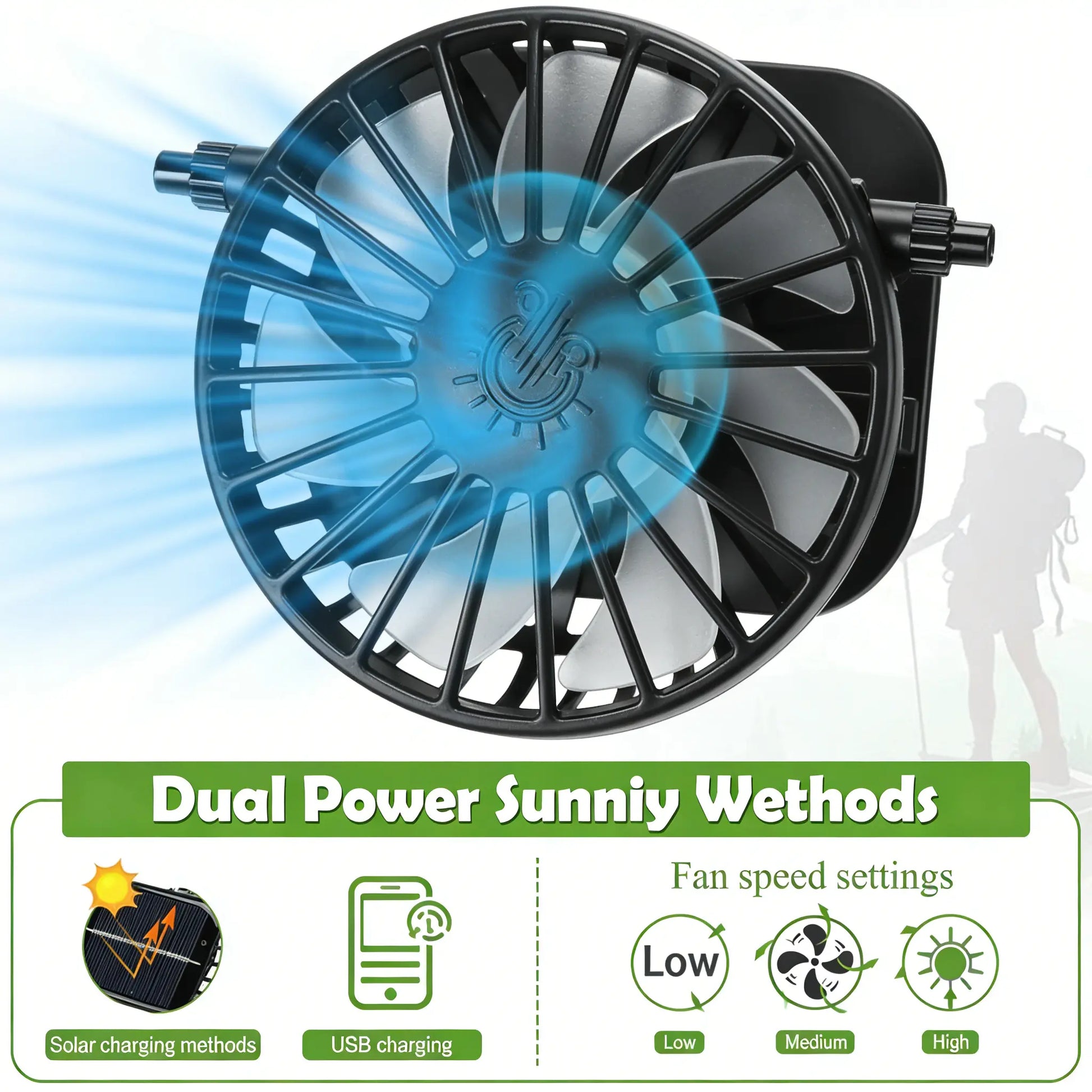 Solar Fan Hat for Men & Women, UPF 50+ Wide Brim Sun Protection Fishing Hat with Built-In Cooling Fan, Dual Power Supply (Solar & USB Rechargeable), Waterproof Outdoor Safari Cap, Breathable Mesh Cooling Gear for Golf, Hiking, Gardening, Camping & Sports