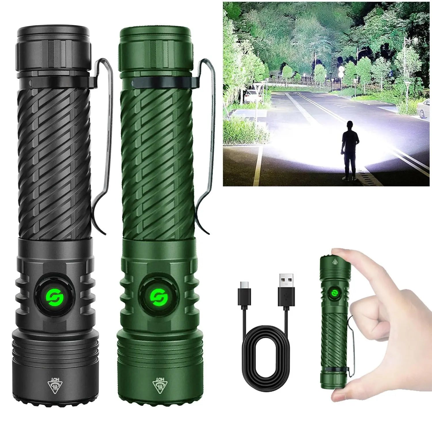 SYADOO Ultra Bright Rechargeable Flashlights 2 Pack, Super Bright 10000 Lumens Flash Light, 6 Modes Zoomable Linternas with Power Indicator, Powerful Handheld LED Flashlights for Home Emergencies Camping, with Emergency Charging for Your Phone Tiktokshops