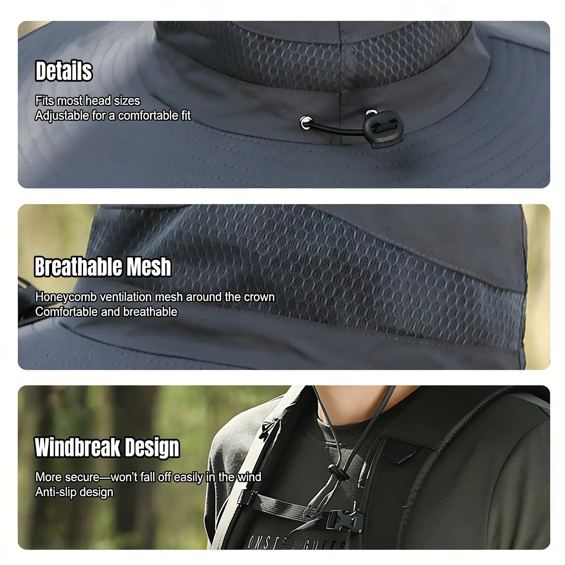 Solar Fan Hat for Men & Women, UPF 50+ Wide Brim Sun Protection Fishing Hat with Built-In Cooling Fan, Dual Power Supply (Solar & USB Rechargeable), Waterproof Outdoor Safari Cap, Breathable Mesh Cooling Gear for Golf, Hiking, Gardening, Camping & Sports