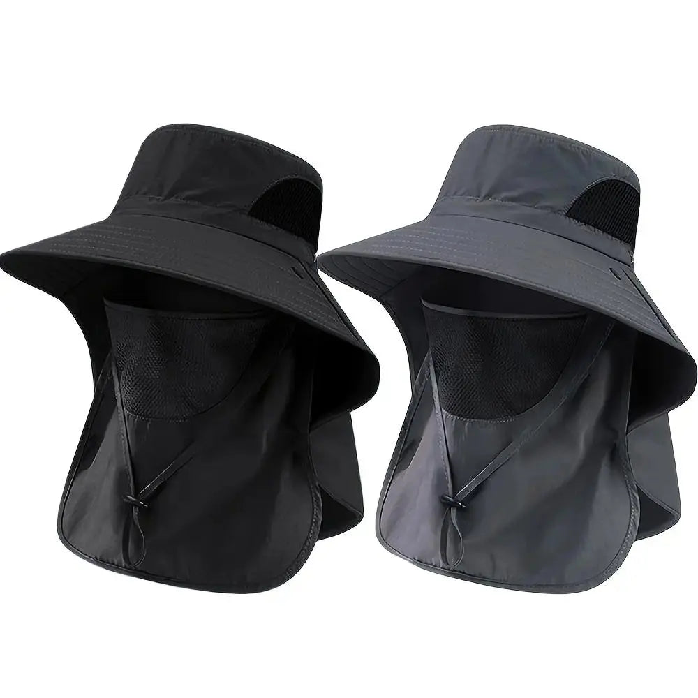 Unisex Outdoor Sun Cap - Wide Brim UPF Protection Fishing Headwear with Neck Flap, Detachable Face Cover, Quick-Dry Breathable Mesh, Adjustable Fit, Men’S Hats, Hats for Women, for Hiking, Camping