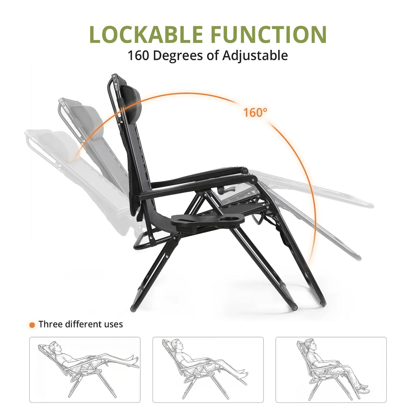 VOWNER 2PCS Folding Zero Gravity Chair Outdoor,Recliner with Adjustable Positions,Canopy Shade, Headrest,Tray