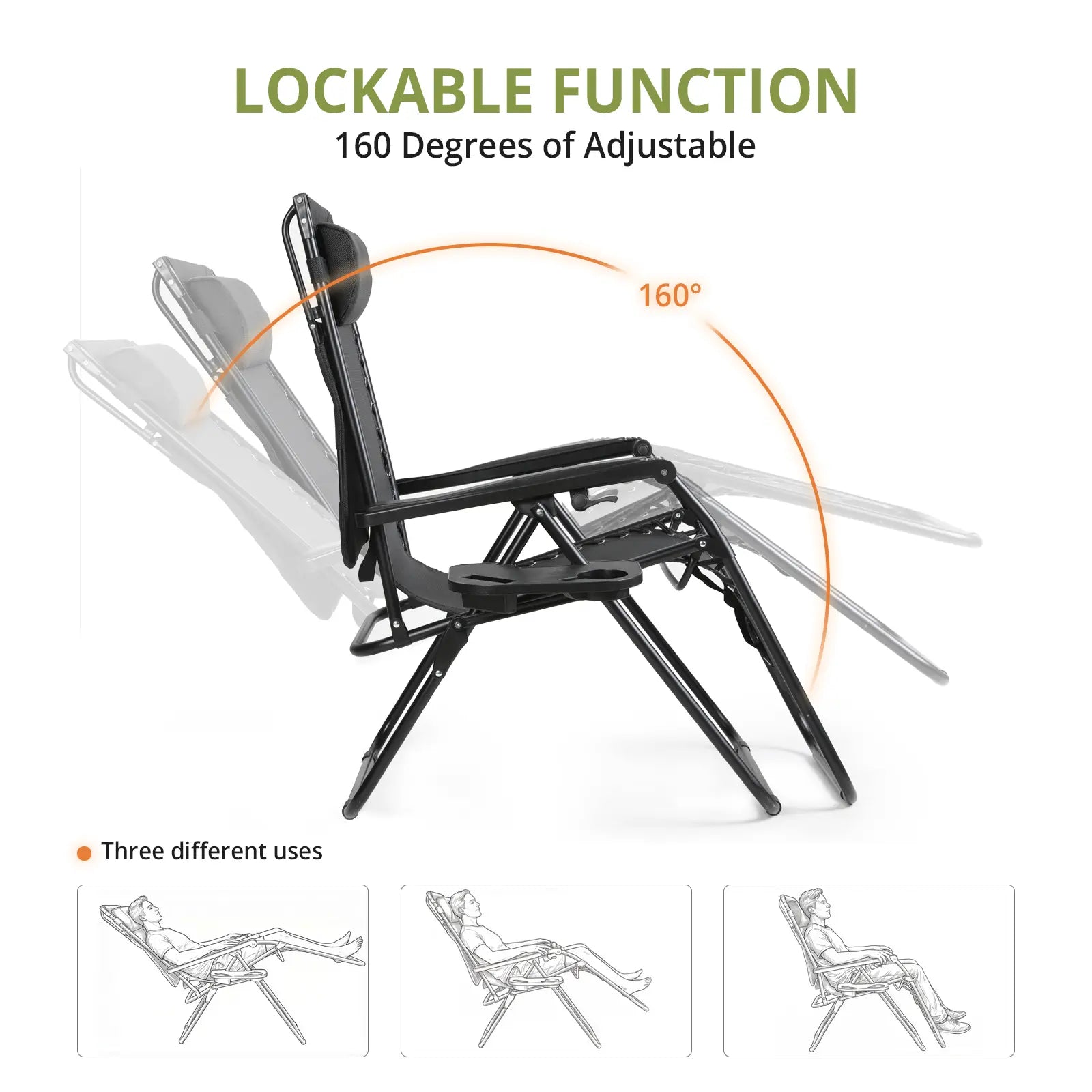 VOWNER 2PCS Folding Zero Gravity Chair Outdoor,Recliner with Adjustable Positions,Canopy Shade, Headrest,Tray
