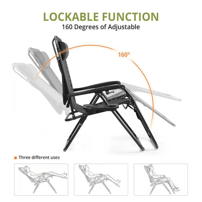 VOWNER 2PCS Folding Zero Gravity Chair Outdoor,Recliner with Adjustable Positions,Canopy Shade, Headrest,Tray